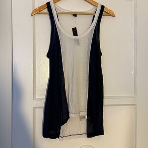 Women's Navy and White Semi Sheer Top